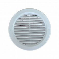 Фото Решетка вентиляционная KUMA, c фланцем, круглая, 100 мм, белый пластик, с защитной сеткой 