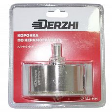 Коронка DERZHI алмазная по керамограниту ф83 мм (1/5/20) 8307-009