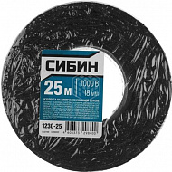 Изолента Сибин, армированная х/б тканью, черная, 18 мм, 25 м