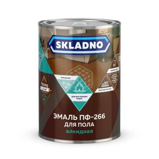 SKLADNO эмаль ПФ-266 светлый орех 1,8 кг (1/6), Повреждена упаковка