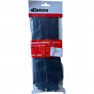 Стяжки (хомуты) DERZHI, нейлоновые, черные, КСС, 8х300 мм, 100 шт 258-830 