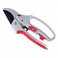 Секатор DERZHI прямой рез, высокоуглеродист.сталь, храповый механизм, алюминиевые ручки, 205 мм, 258118