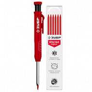 Строительный карандаш ЗУБР Профессионал, красный, HB, 6 сменных грифелей, АСК, 06311-3 