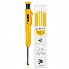 Фото Строительный карандаш ЗУБР Профессионал, желтый, HB, 6 сменных грифелей, АСК, 06311-5 