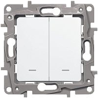 Выключатель двухклавишный Legrand Etika, 10А, 250В, без рамки, белый, с подсветкой Выключатель двухклавишный Legrand Etika, 10А, 250В, без рамки, белый, с подсветкой