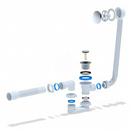 Сифон АНИ, для ванны, плоский, с выпуском 1 1/2", 40 мм, с переливом, клик-клак, с гибкой трубой, EC055 