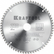 Пильный диск по алюминию KRAFTOOL Multi Material, 210х30 мм, 64Т, 36953-210-30