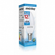Лампа светодиодная Smartbuy, свеча, С37, Е14, 12Вт, 6000К 