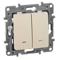 Выключатель двухклавишный Legrand Etika, с подсветкой, 10 A, 250 В, слоновая кость, 672304 Выключатель двухклавишный Legrand Etika, с подсветкой, 10 A, 250 В, слоновая кость, 672304