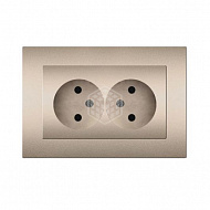 Розетка 2-м UNIVersal Афина, б/з, с/у, 16А, 220В, шампань, еврослот, A0102-Br 