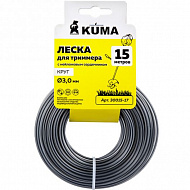 Леска для триммеров KUMA, с нейлоновым сердечником, круглая, 3,0 мм, 15 м, подвес, 30015-17