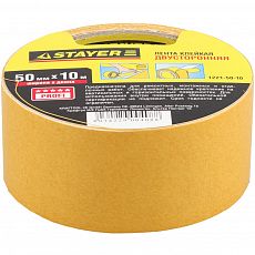 Лента STAYER PROFI клейкая двусторонняя, 50мм х10м. (1/72) 1221-50-10