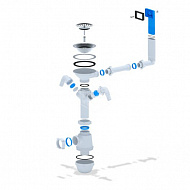 Сифон АНИ, 3 1/2", 40 мм, с двумя отводами для стиральной машины, с жестким переливом, A0146 