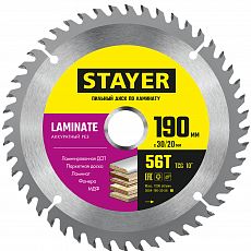 Диск пильный STAYER LAMINATE по ламинату,аккуратный рез 190x30/20мм 56T (1/6/24) 3684-190-30-56_z01