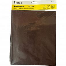 Фото Шлифлист KUMA, 230х280 мм, на бумажной основе, влагостойкий, P120, 10 шт, 75692 