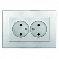 Розетка 2-м UNIVersal Афина, б/з, с/у, 16А, 220В, серебро, еврослот, A0102-S 