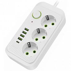 Сетевой удлинитель 4м, 3 розетки, 4usb, 1Type-C 10А, 2500Вт белый Amper (1/1) JH-1074U-4W