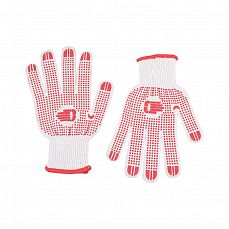 Перчатки рабочие DERZHI трикотажные х/б,10 кл.,точка, ПВХ-гель,р.L-XL,белые 50-10-20 (10/200) 701347