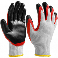 Перчатки рабочие, х/б, двойной латексный облив, черно/красные, 13 класс, размер 9, Л-25-13