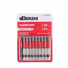 Набор бит (насадка) TORX T30 L50 мм <10 шт> легир.сталь S2 Derzhi (1/100) 3230510