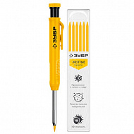 Строительный карандаш ЗУБР Профессионал, желтый, HB, 6 сменных грифелей, АСК, 06311-5 