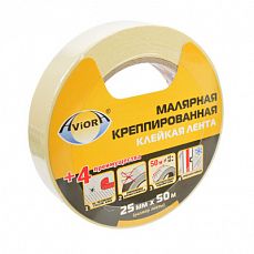 Крепированная клейкая бумажная/малярная лента AVIORA 25ммх50м 304-007_Z
